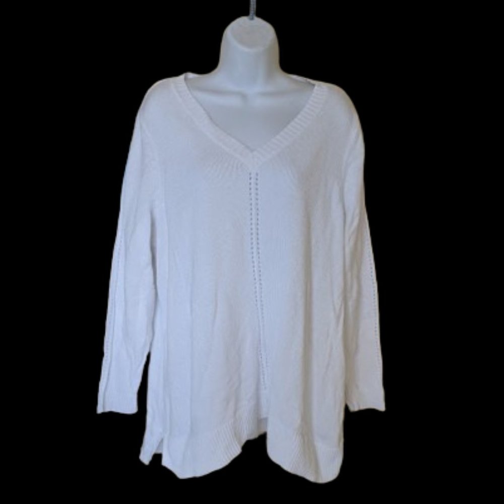 IN EVERY STORY White V-Neck Cotton Sweater Size X (Fits 1X)